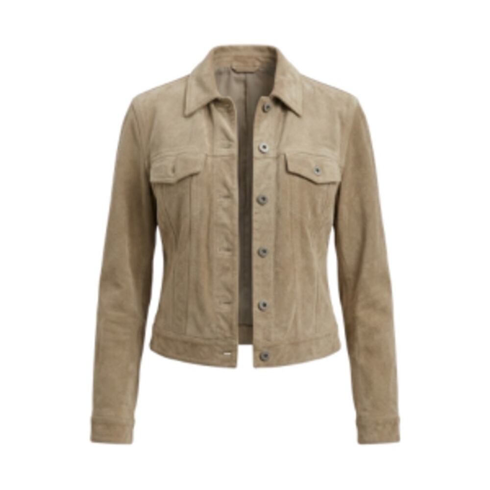Gap Tan Cow Split Leather Jacket Womens Size Medium Boxy Western Coastal